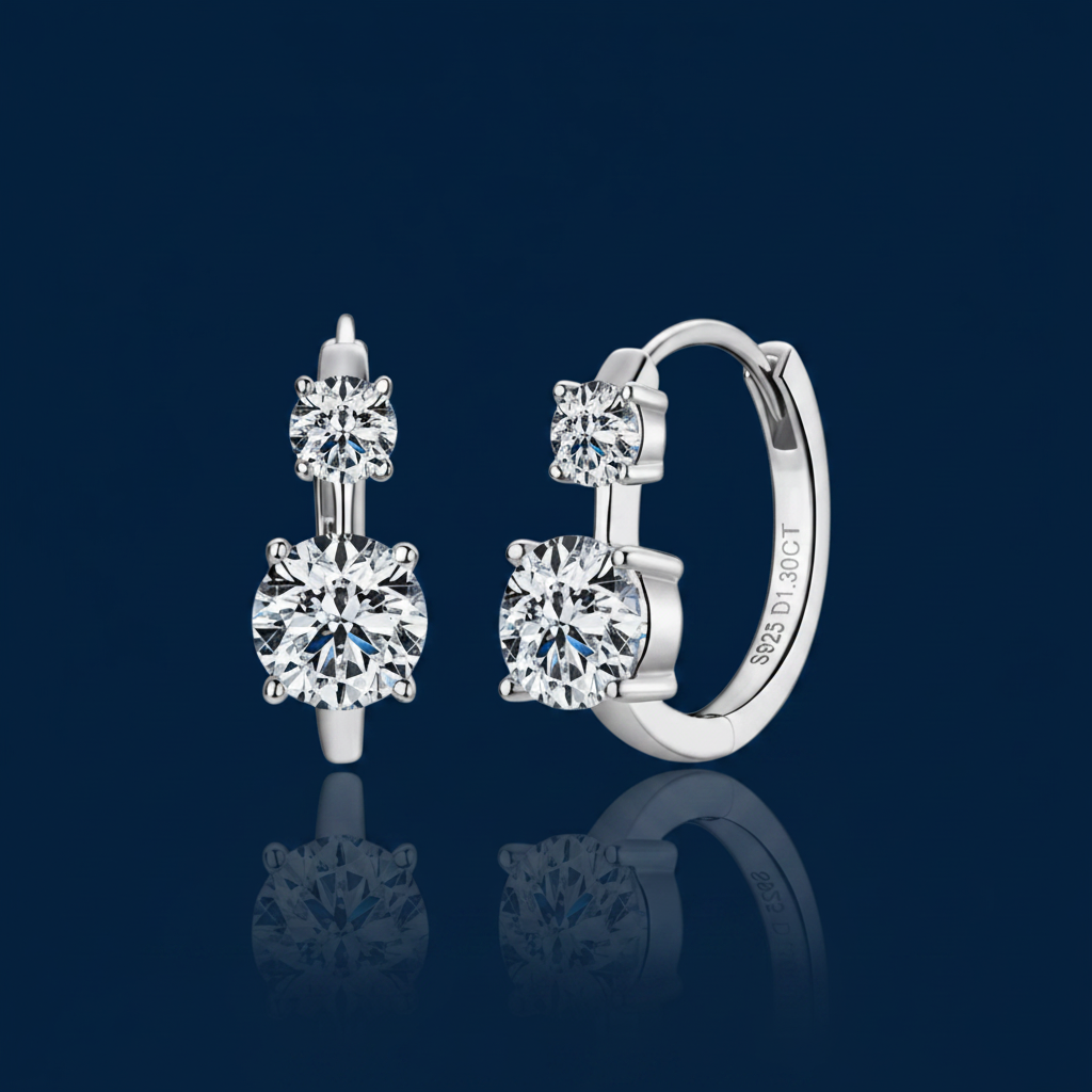 1.3 Carat Moissanite Huggie Earrings – Shadow & Mirror