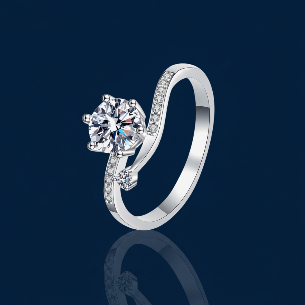 1 Carat Moissanite Bypass Ring – Shadow & Mirror