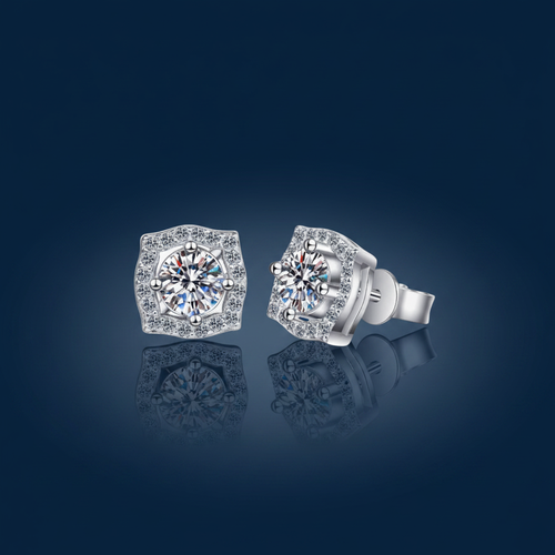 1 Carat Moissanite Geometric Stud Earrings – Shadow & Mirror