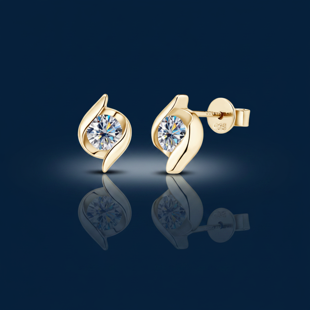 1 Carat Moissanite Stud Earrings – Shadow & Mirror