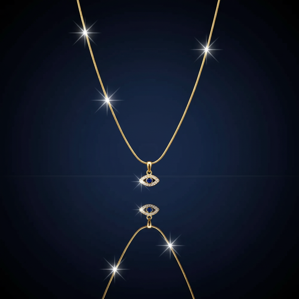 18K Gold Evil Eye Rhinestone Pendant Necklace