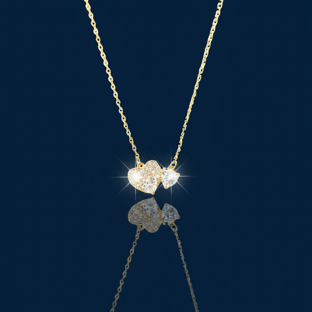 18K Gold Heart Necklace Shadow & Mirror