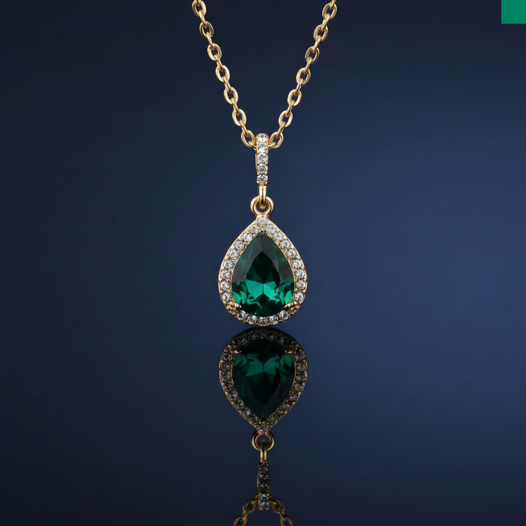 18K Gold-Plated Teardrop Pendant Necklace with Crystal