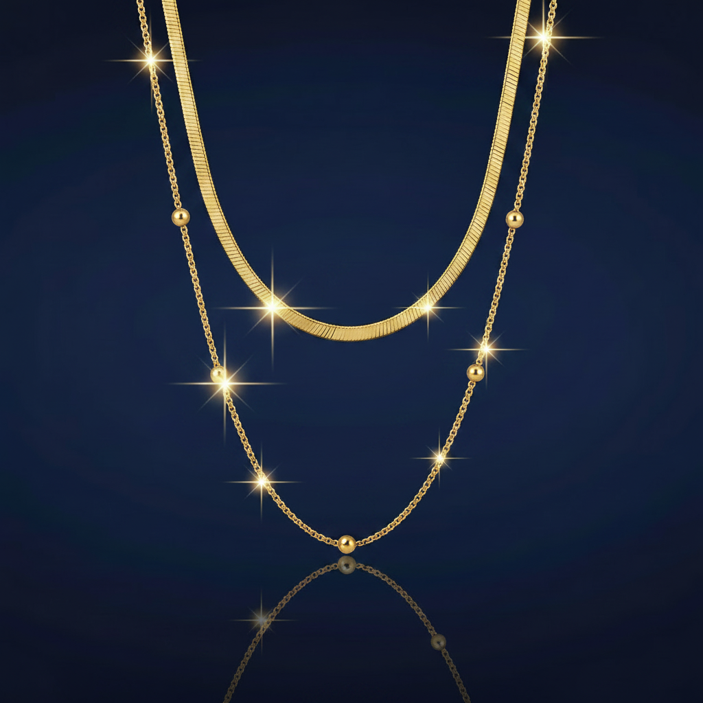 2-Piece 18K Gold-Plated Layered Chain Necklace Set