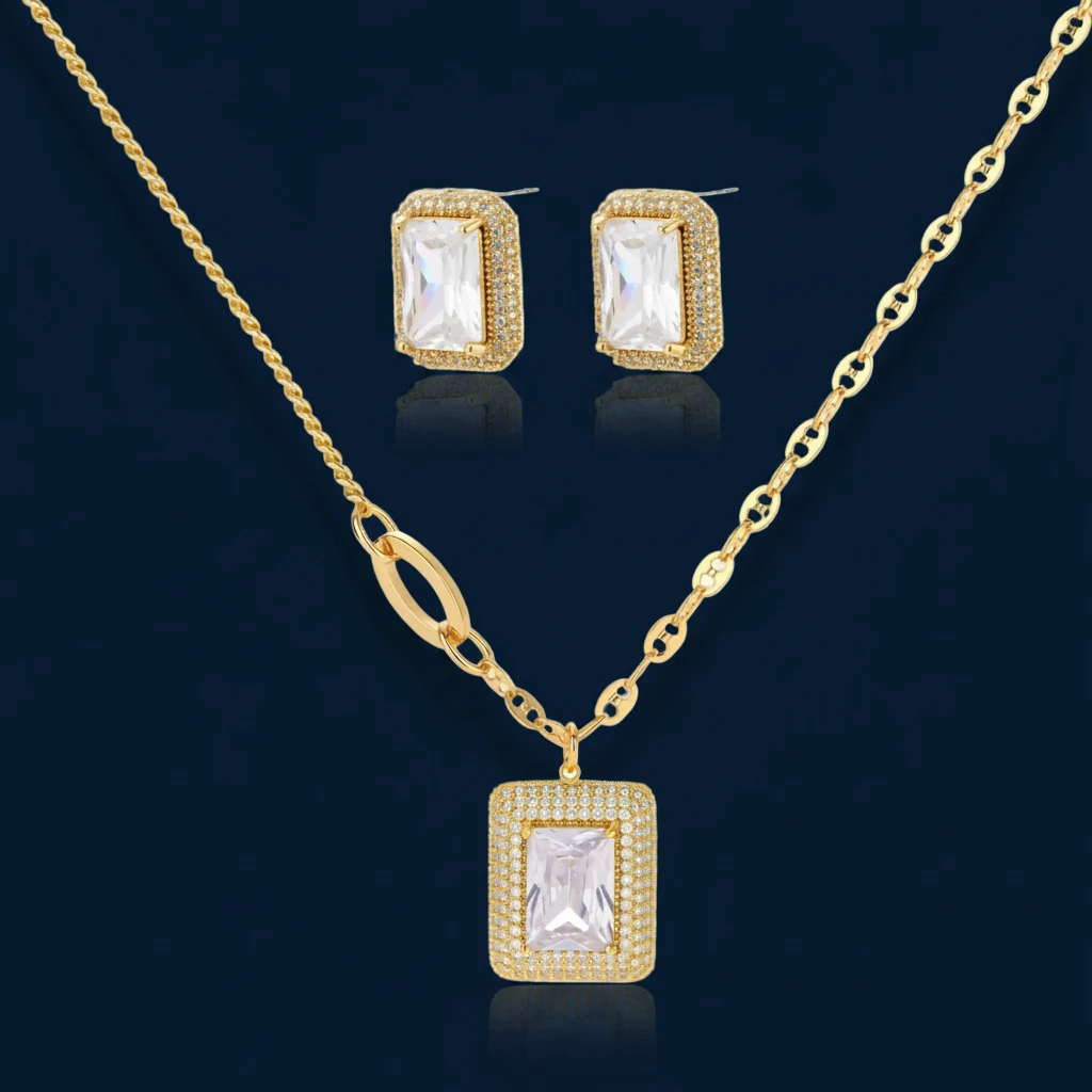 Emerald Cut Halo Jewellery Set – The Gold Edit | SimKap Jewellery
