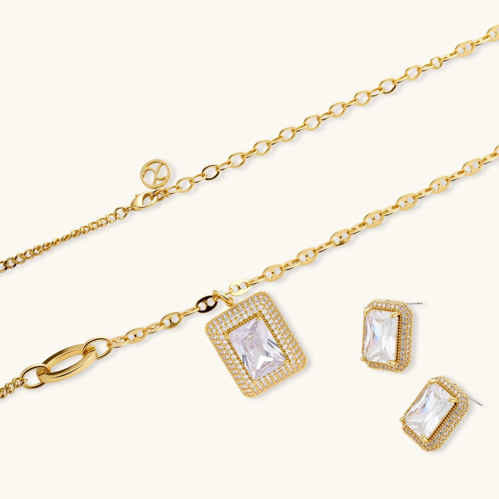 Emerald Cut Halo Jewellery Set – The Gold Edit | SimKap Jewellery