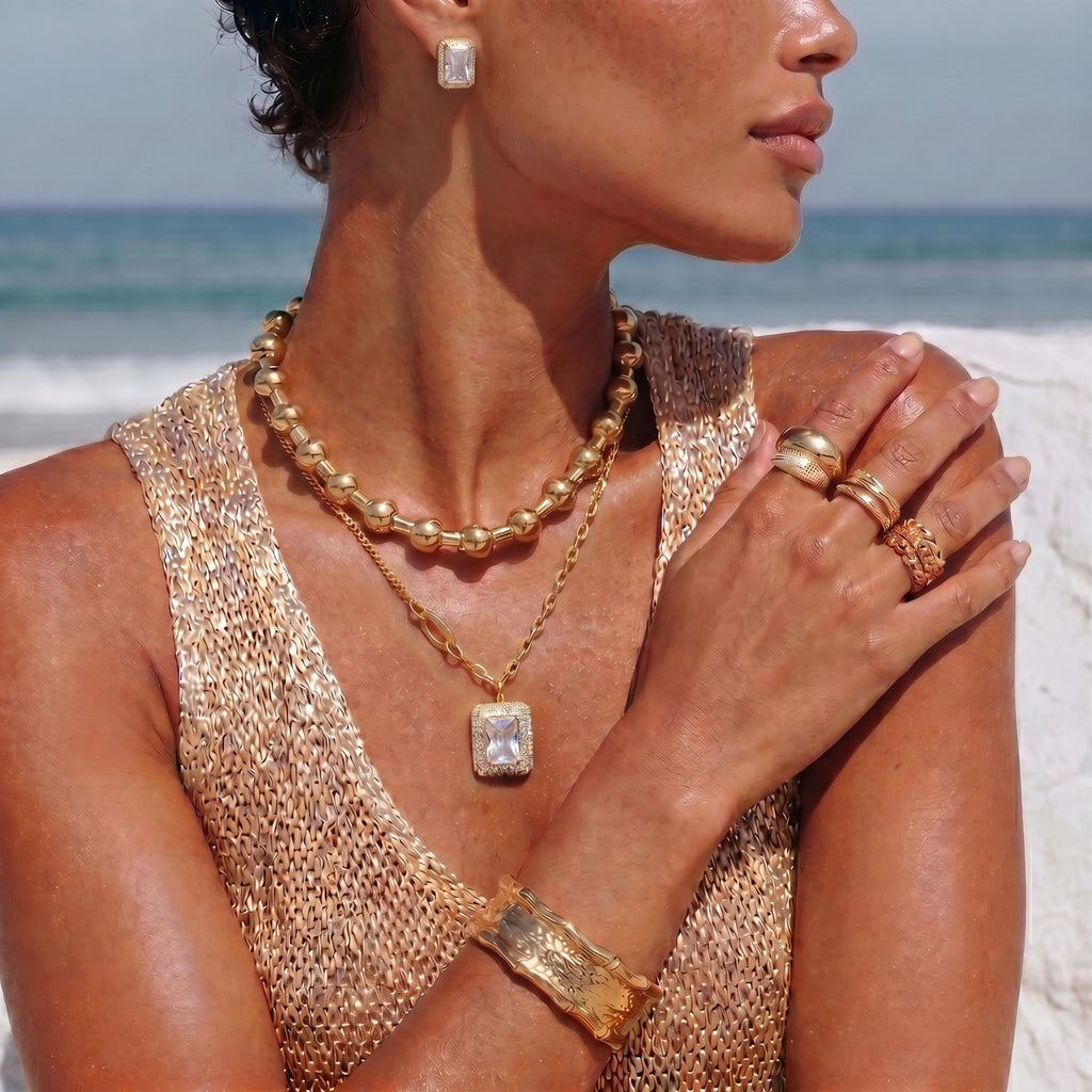 Emerald Cut Halo Jewellery Set – The Gold Edit | SimKap Jewellery