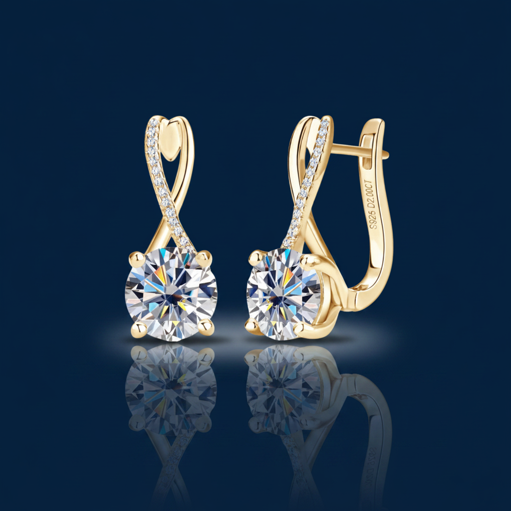4 Carat Moissanite Earrings | 925 Sterling Silver | Gold & Silver