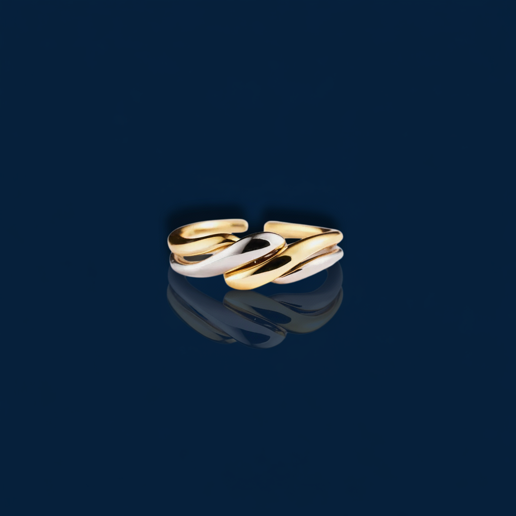 925 Sterling Silver Twisted Open Ring | 18K Gold Plated | 2-Piece Set