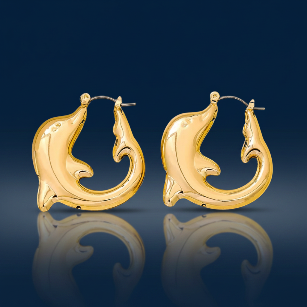 18K Gold Plated Dolphin Hoop Earrings | Sterling Silver & Gold | SimKap Jewellery