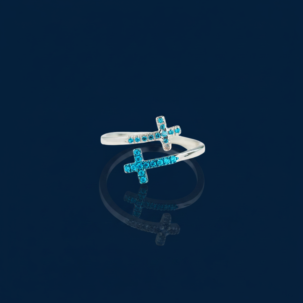 Double Cross Bypass Zircon Ring – Shadow & Mirror