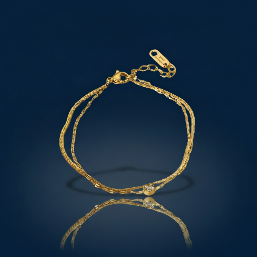 Zircon Double Layered Bracelet, 18K Gold-Plated – The Gold Edit | SimKap Jewellery