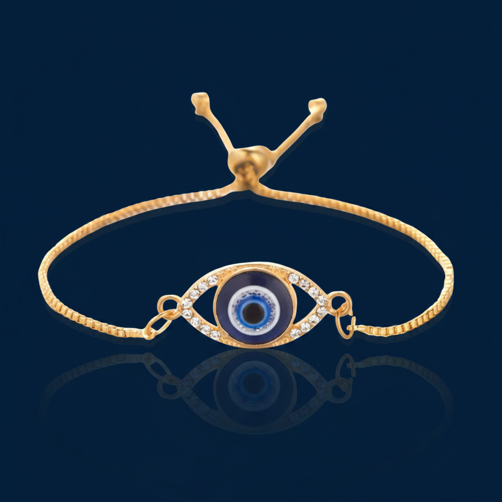 Evil Eye Gold Bracelet – 18K Gold Plated Resin Rhinestone Adjustable Bracelet – The Gold Edit | SimKap Jewellery