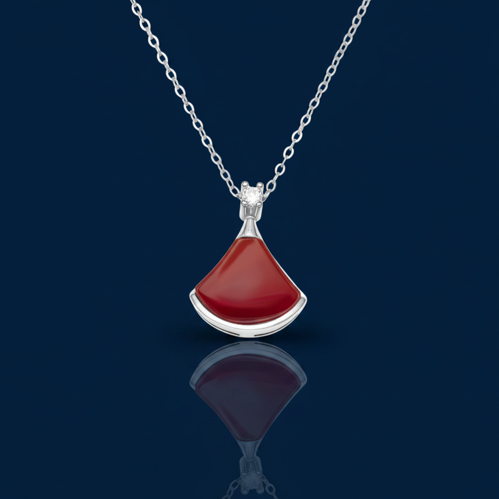 Fan-Shaped Red Agate Necklace – Navy Editorial