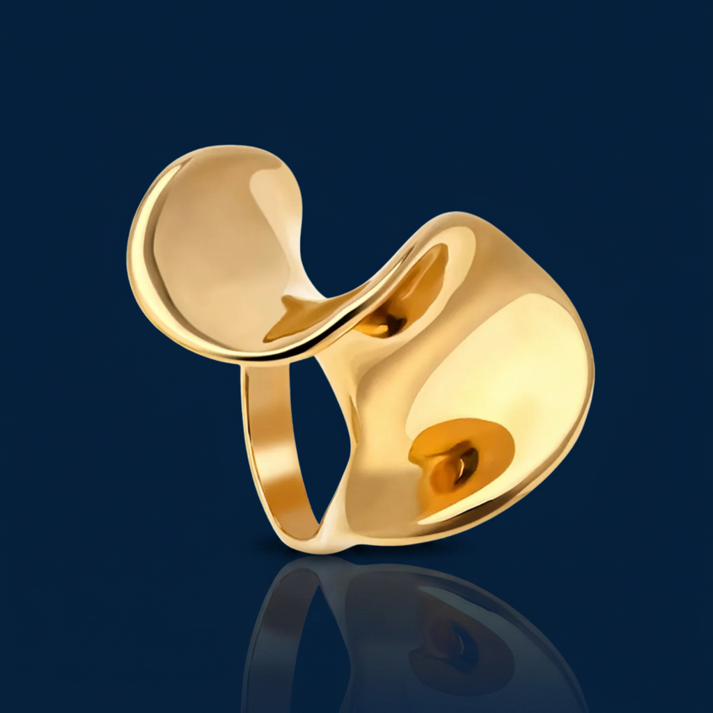Gold Geometric Sculptural Ring – Navy Editorial