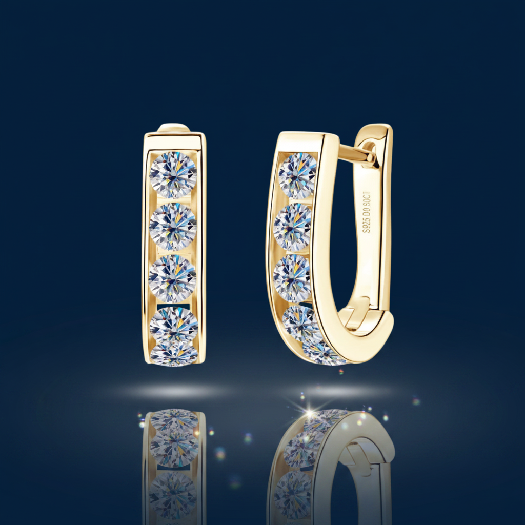 Gold Moissanite Hoop Earrings – Shadow & Mirror