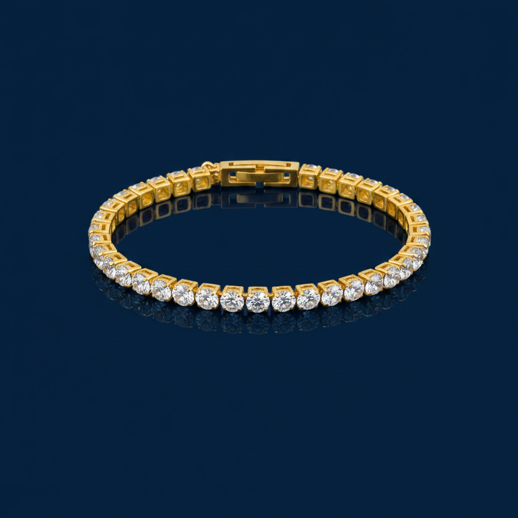 Gold Tennis Bracelet – Crystal Zircon Gold Plated Titanium Steel Bracelet – The Gold Edit | SimKap Jewellery