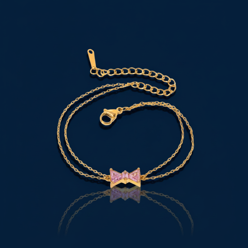Gold Zircon Bow Bracelet – 18K Gold Plated Stainless Steel Crystal Bracelet – The Gold Edit | SimKap Jewellery