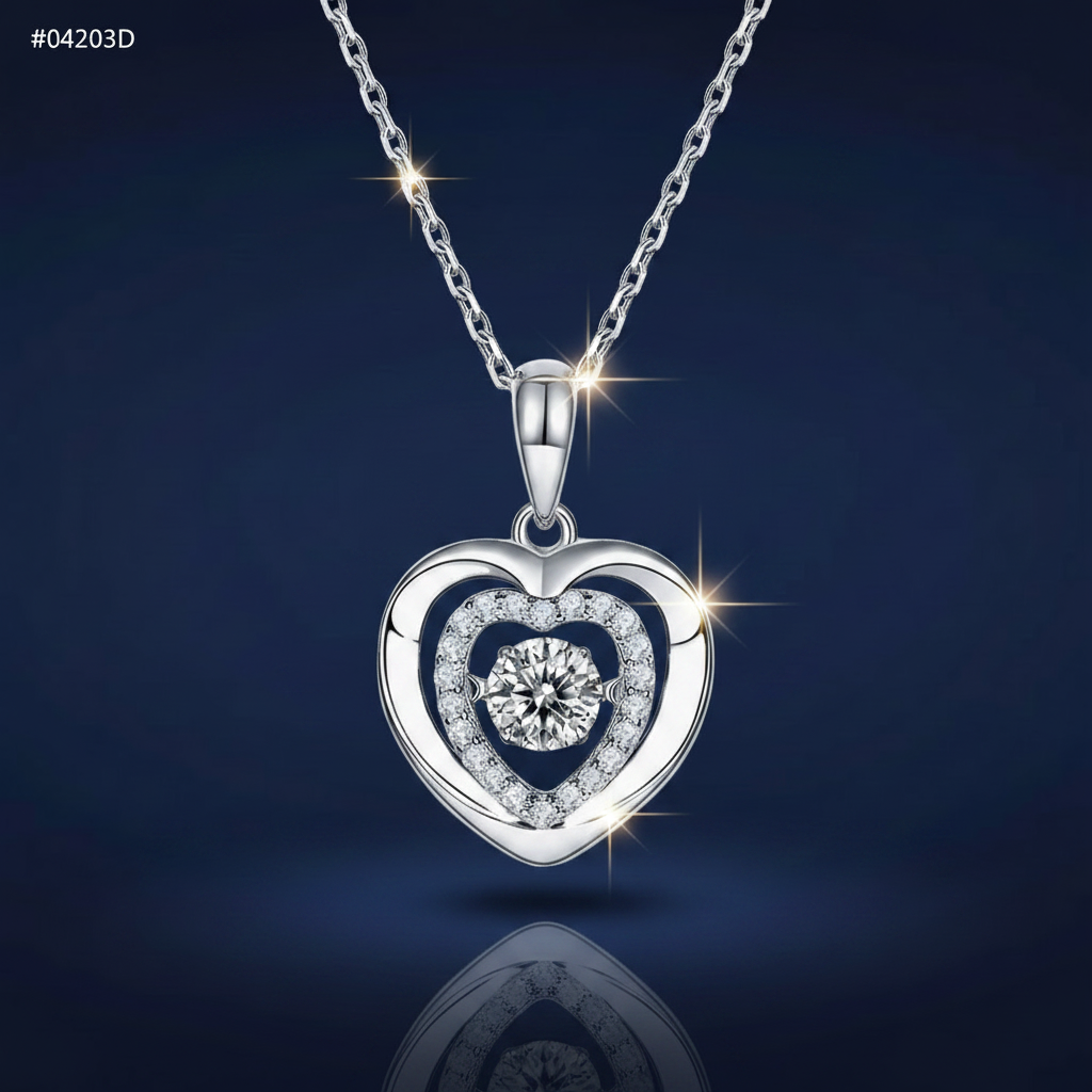 Sparkling Moissanite Heart Necklace in 925 Sterling Silver