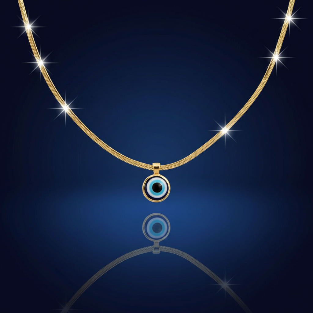 18K Gold Evil Eye Herringbone Necklace - SimKap Jewellery