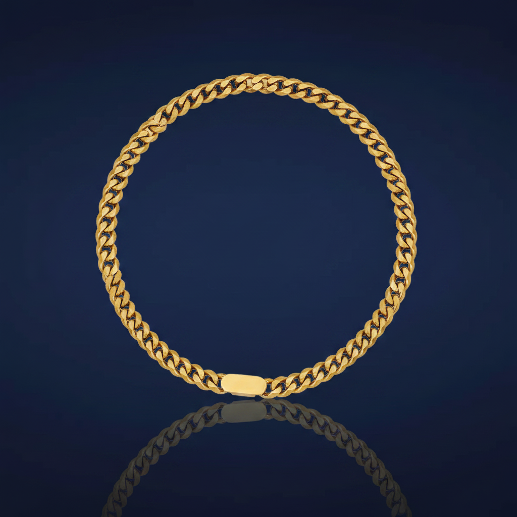 18K Gold-Plated Thick Cuban Link Chain Necklace on navy blue background