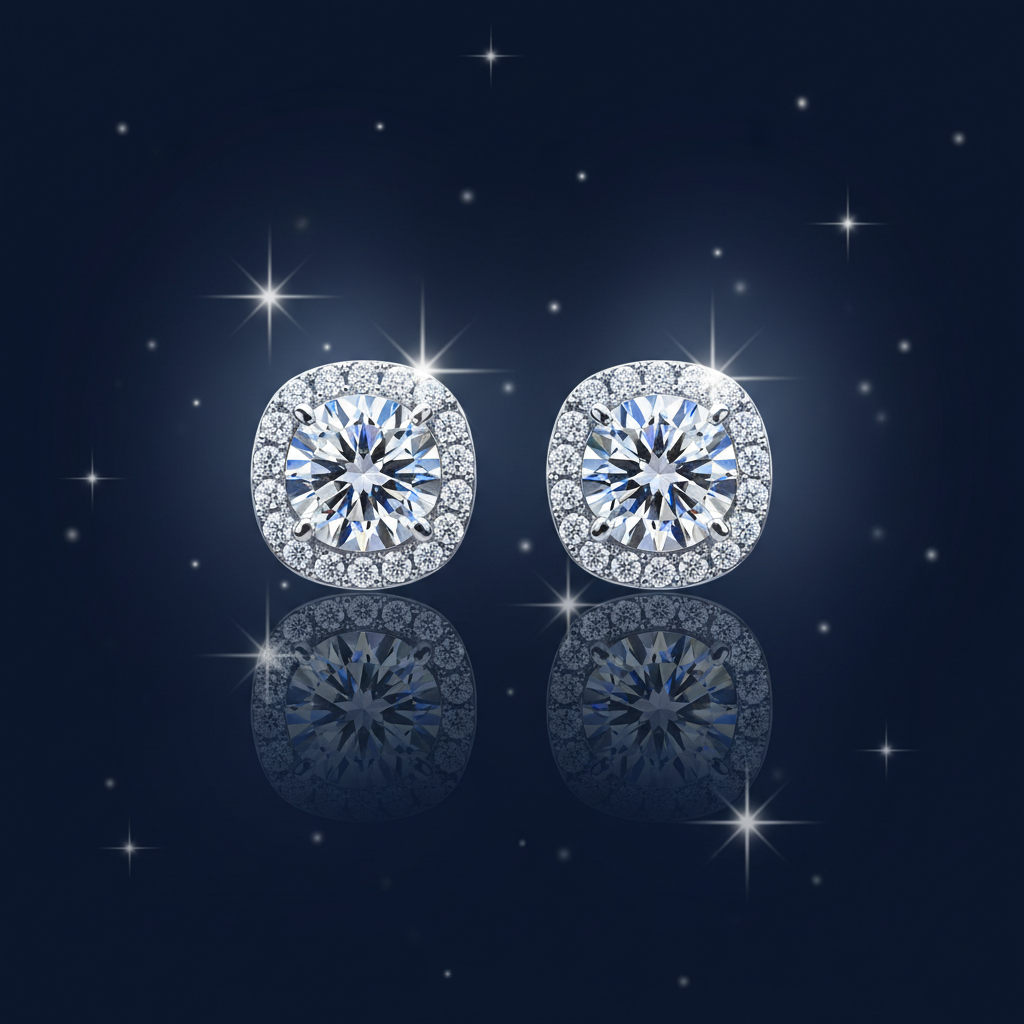 1 Carat Moissanite Halo Stud Earrings 925 Sterling Silver - SimKap Jewellery