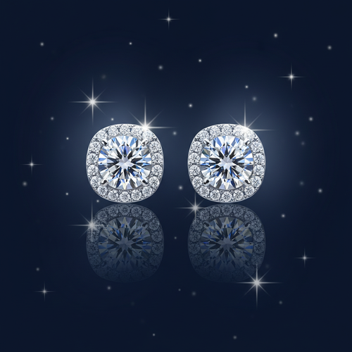 1 Carat Moissanite Halo Stud Earrings 925 Sterling Silver - SimKap Jewellery