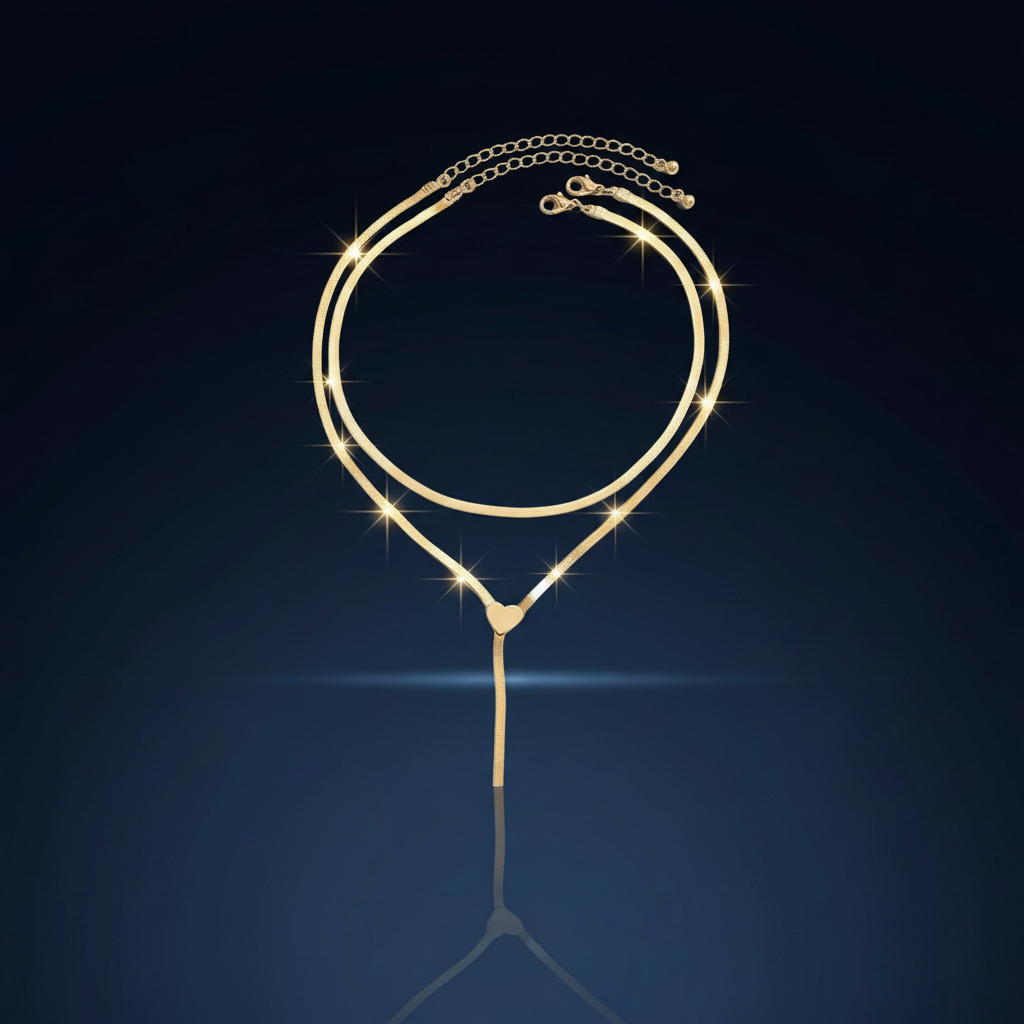 18K Gold Heart Lariat & Choker Necklace Set - SimKap Jewellery