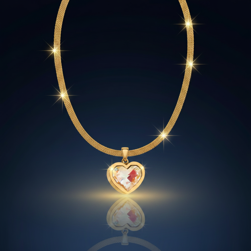 18K Gold Aurora Crystal Heart Necklace - SimKap Jewellery