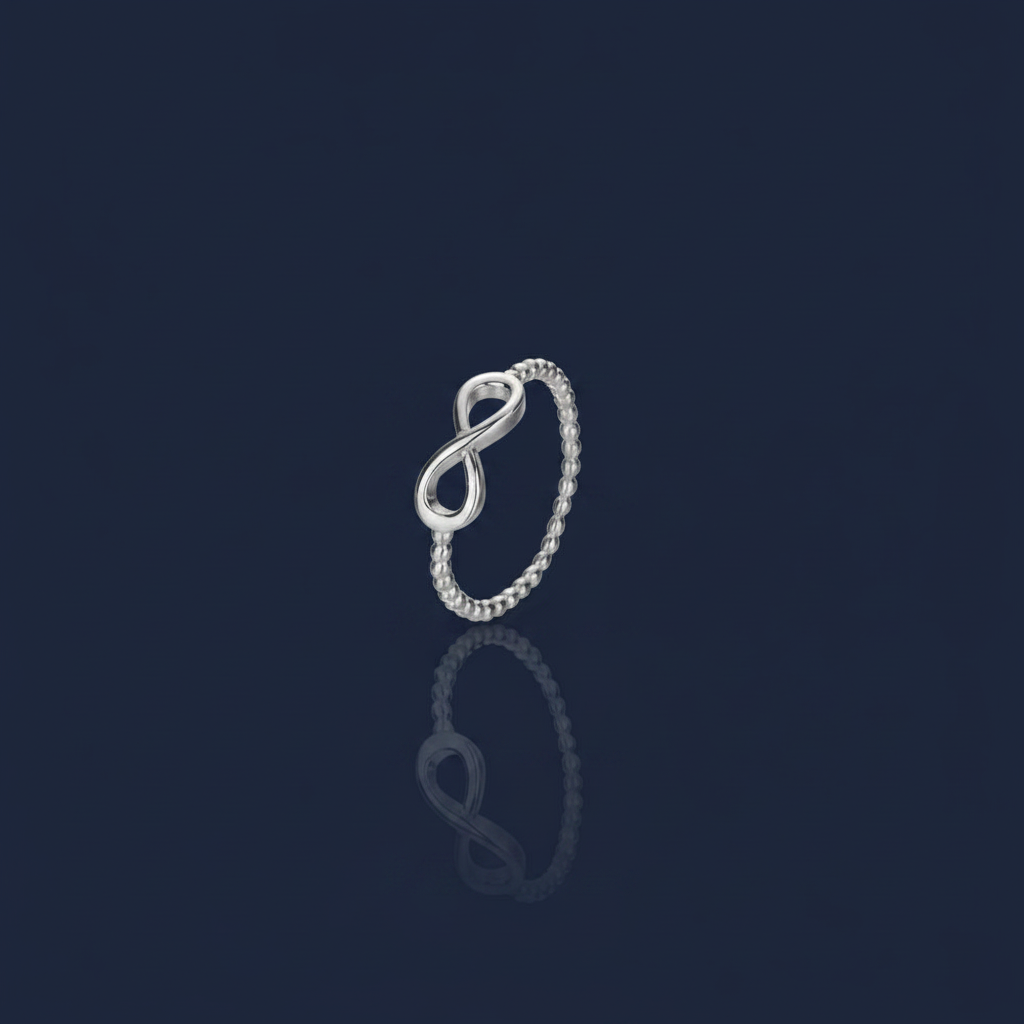 Number 8 Zircon 925 Sterling Silver Ring on navy blue background