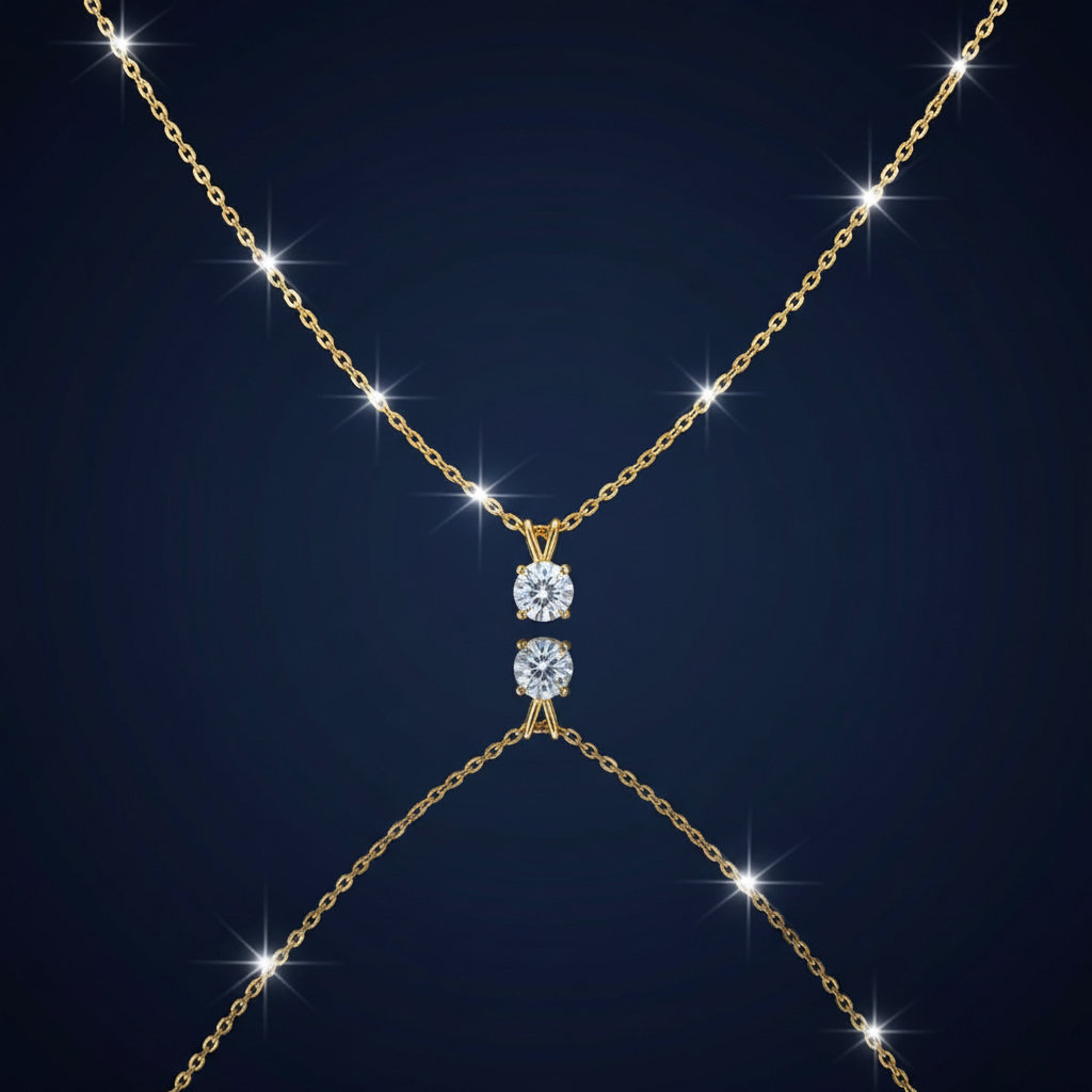 18K Gold Solitaire Zircon Pendant Necklace - SimKap Jewellery