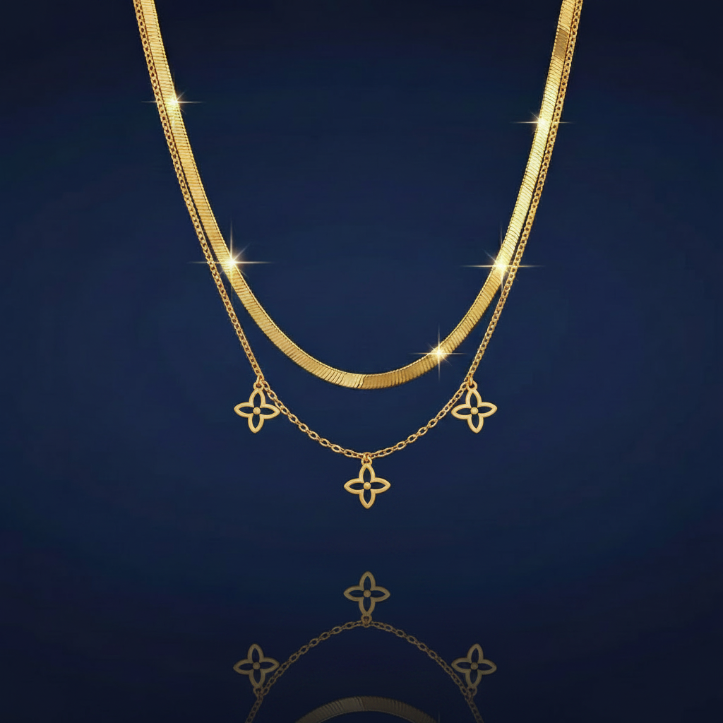 18K Gold-Plated Double Layered Charm Necklace