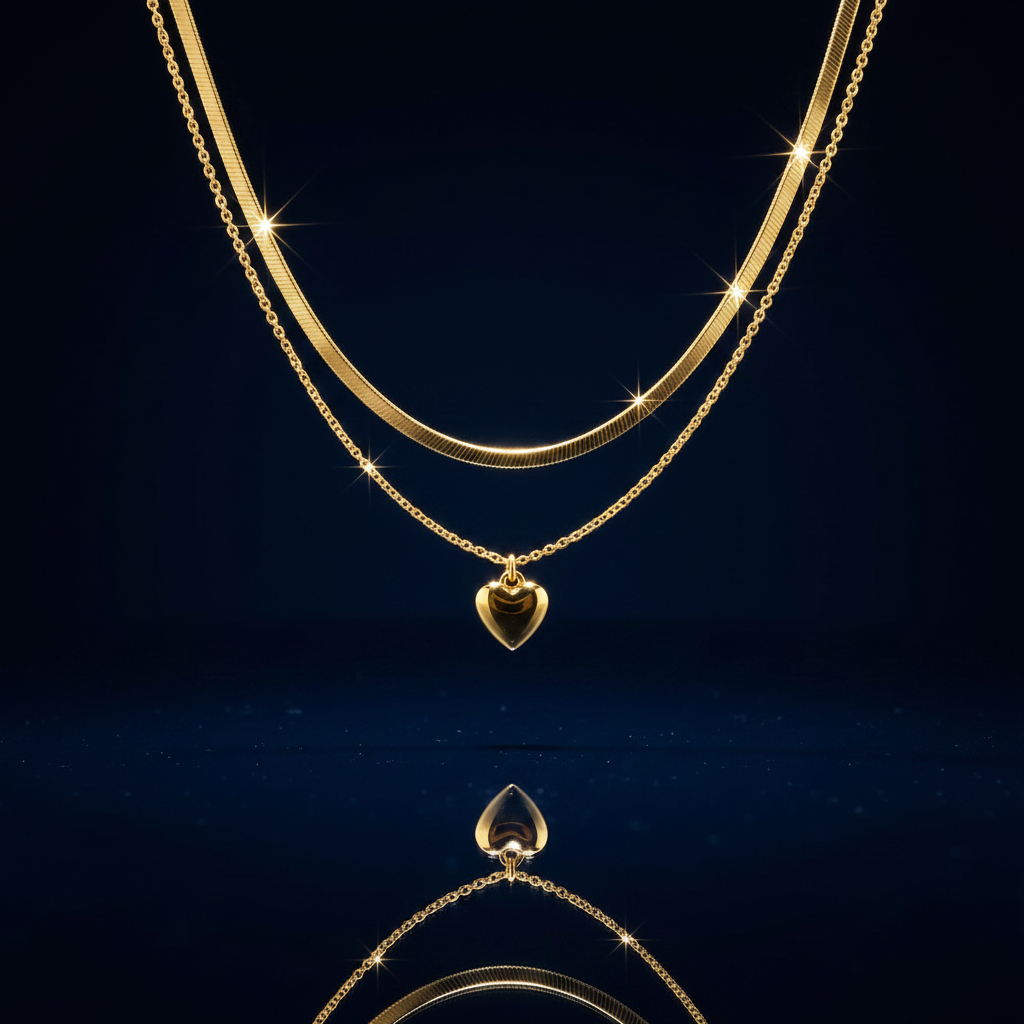 18K Gold-Plated Double Layered Heart Pendant Necklace