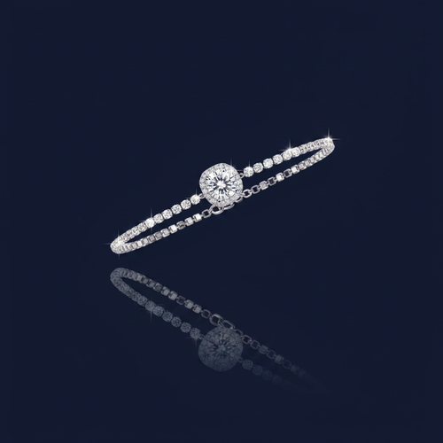 1 Carat Moissanite Sterling Silver Chain Bracelet on navy blue background
