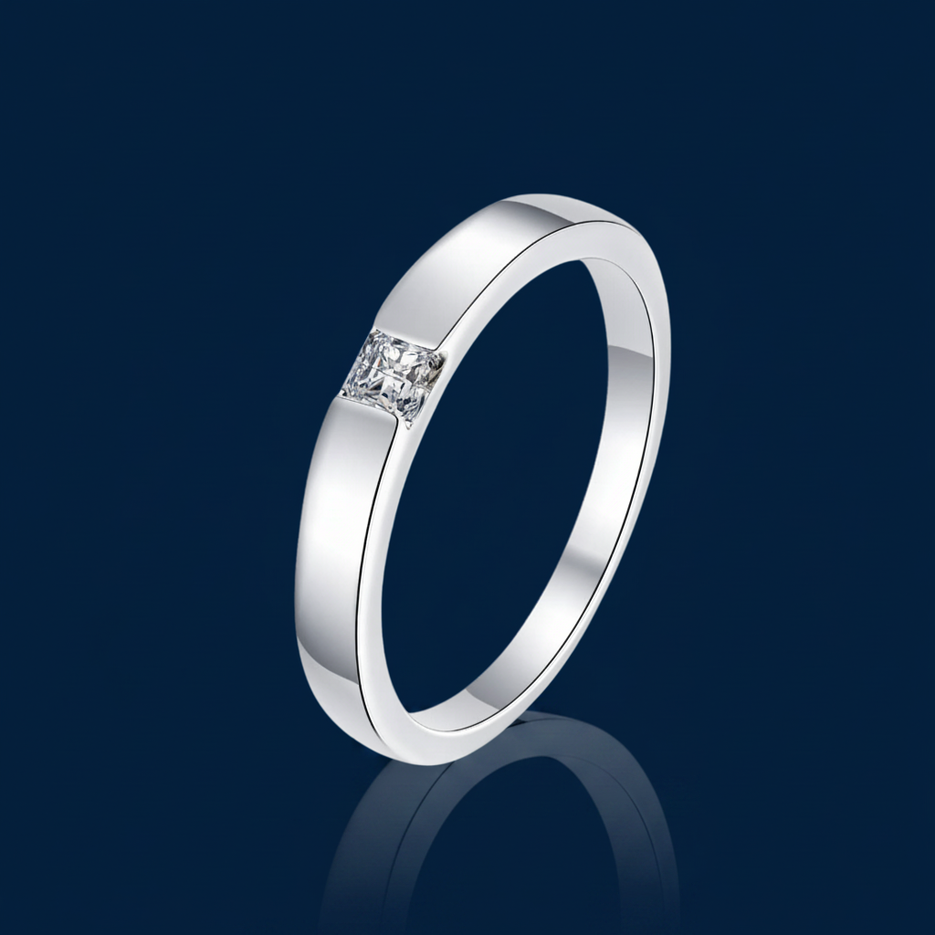 Inlaid Moissanite Ring – Shadow & Mirror