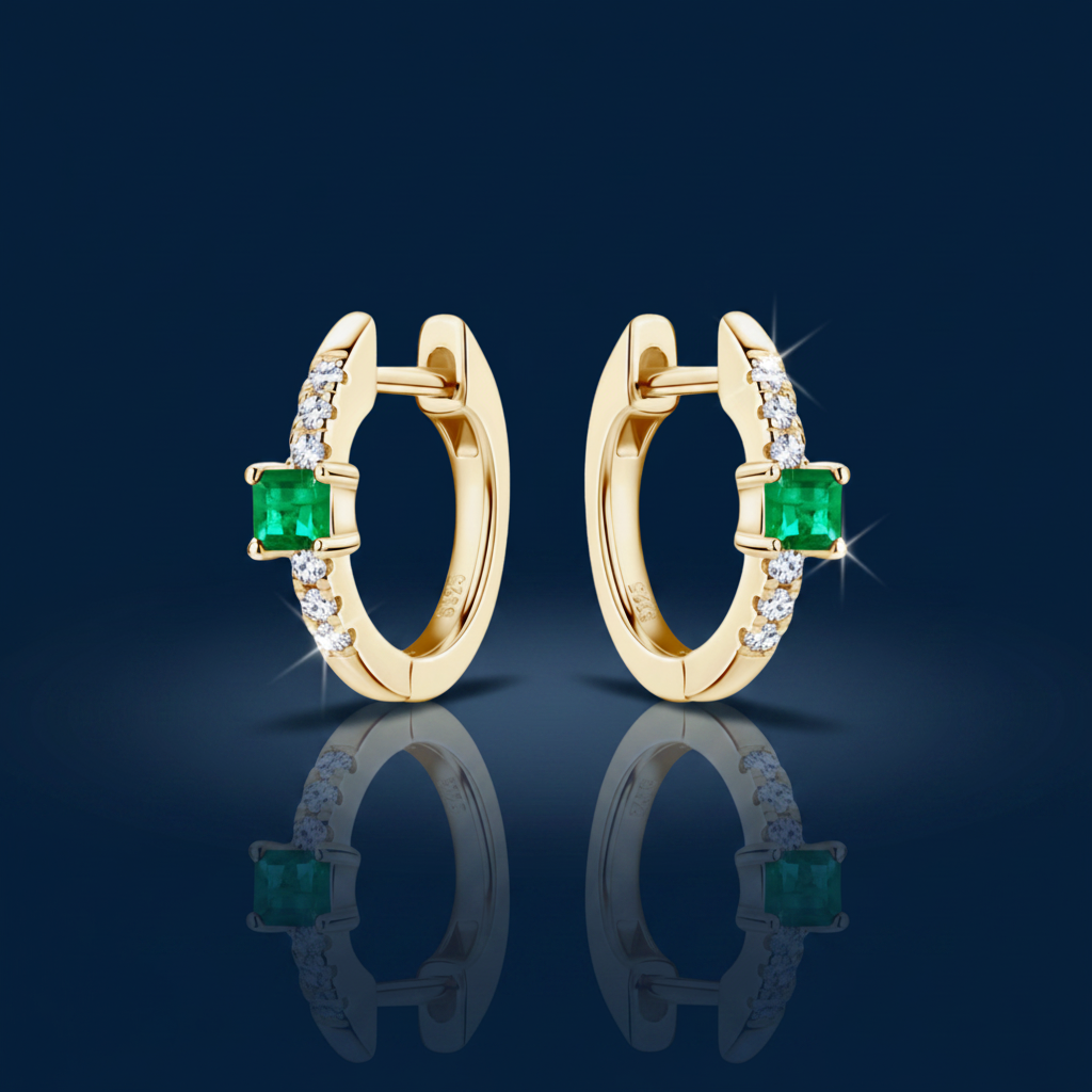 Lab-Grown Emerald Earrings | 18K Gold Plated 925 Sterling Silver