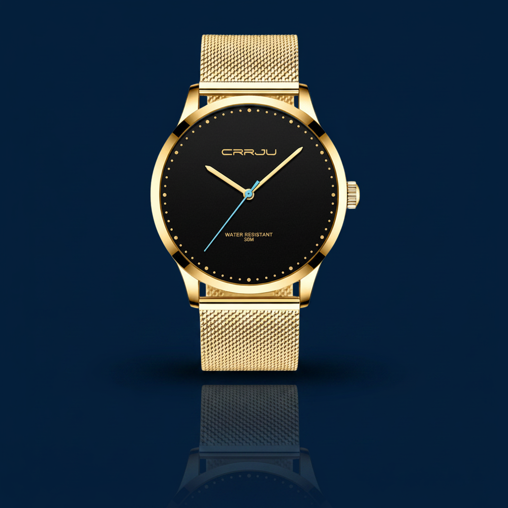 Men's Gold Mesh Quartz Watch – Navy Editorial
