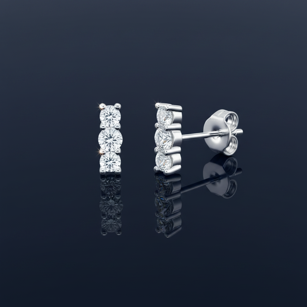 Moissanite Bar Stud Earrings | 0.44ct | 925 Sterling Silver & 14K Gold