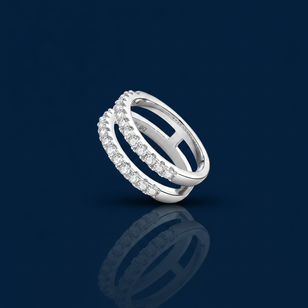 Moissanite Double Layer Ring – Smaller, Shadow & Mirror