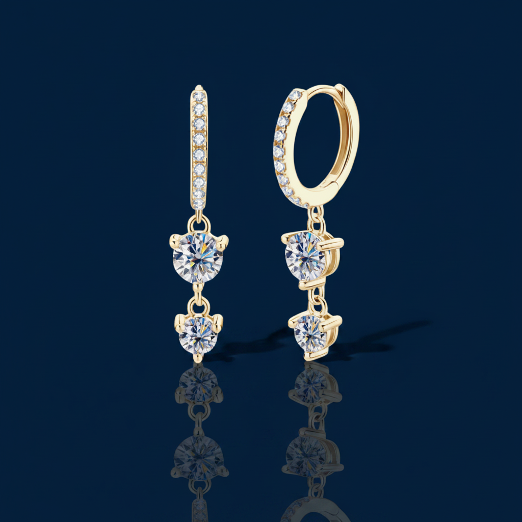 Moissanite Drop Earrings – Shadow & Mirror