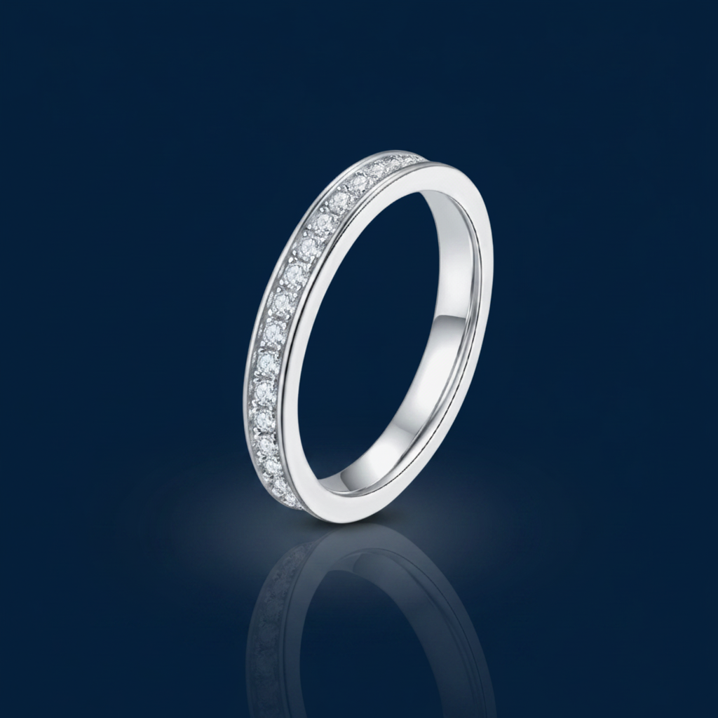 Moissanite Eternity Band Ring | 0.57ct | Platinum Plated 925 Sterling Silver | Sizes 4.5-9