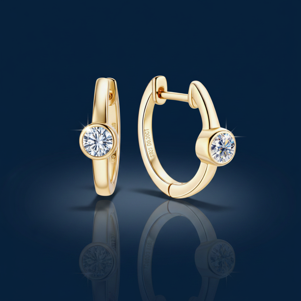 Moissanite Huggie Earrings | 18K Gold & Silver | 925 Sterling Silver