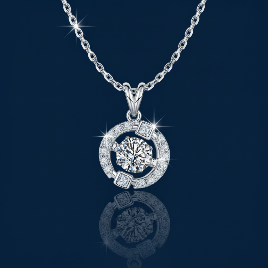 0.5ct Moissanite Halo Pendant Necklace | 925 Silver Platinum-Plated
