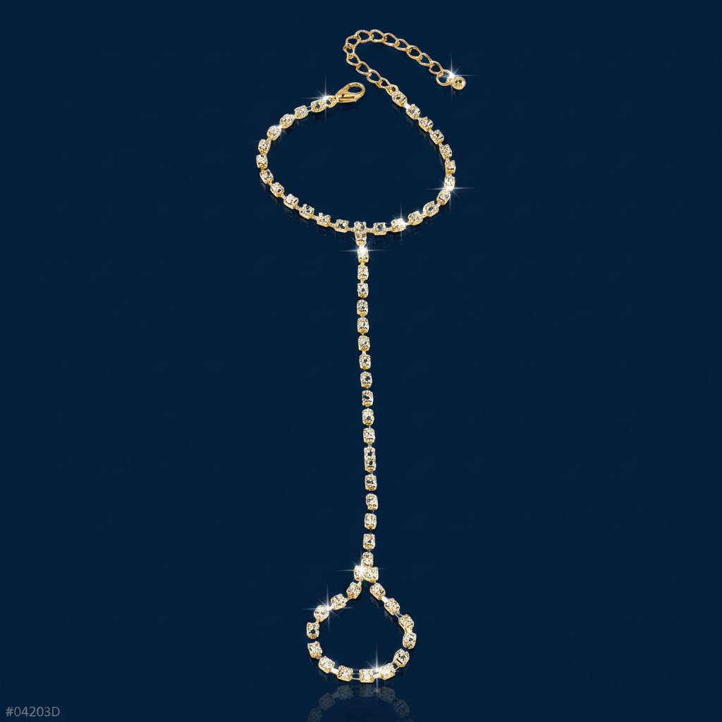 Rhinestone Hand Chain Bracelet & Ring – Navy Editorial