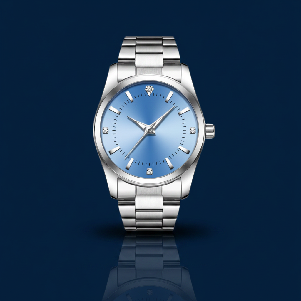Silver Blue Watch Mirror Shadow
