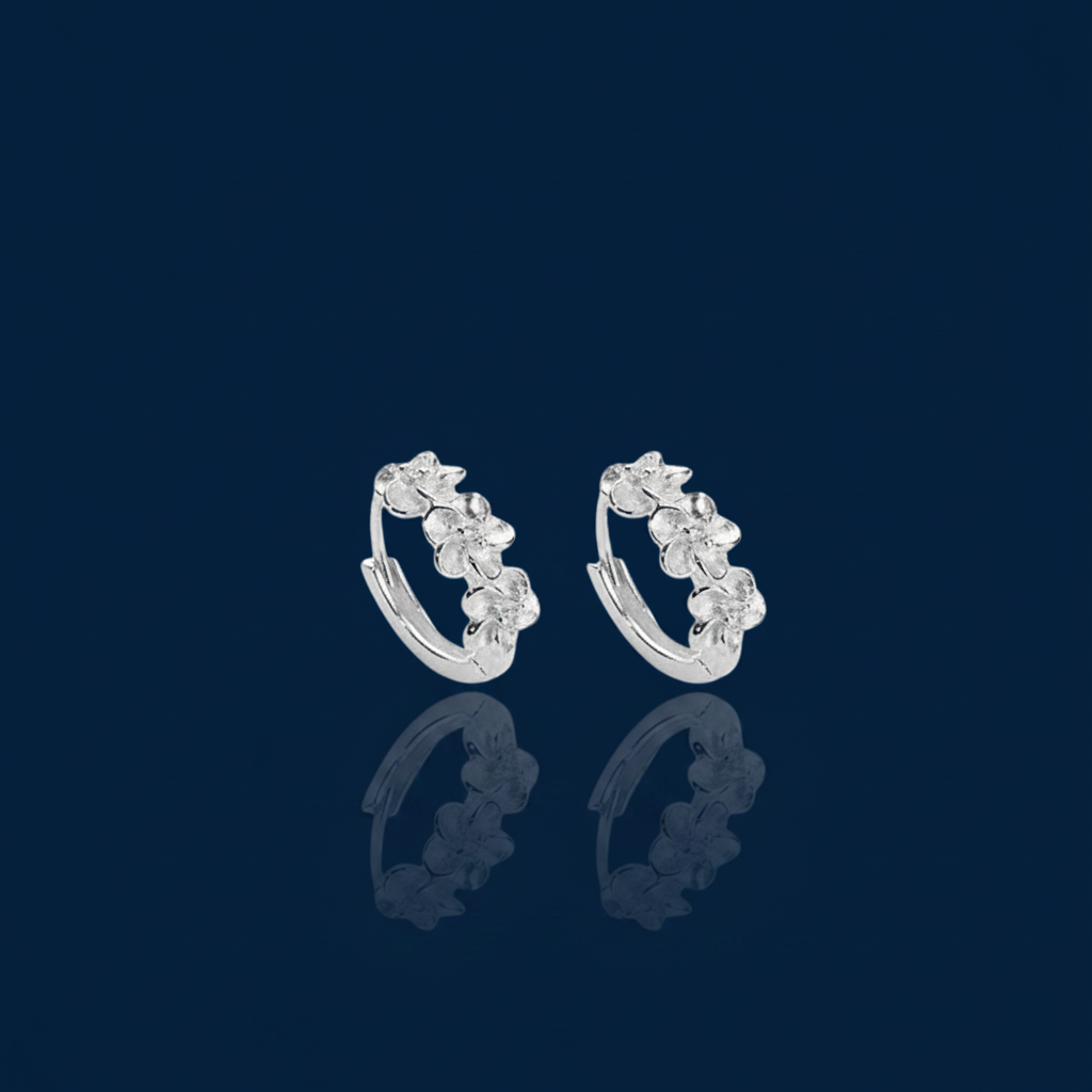 Silver Flower Hoop Earrings – Navy Editorial