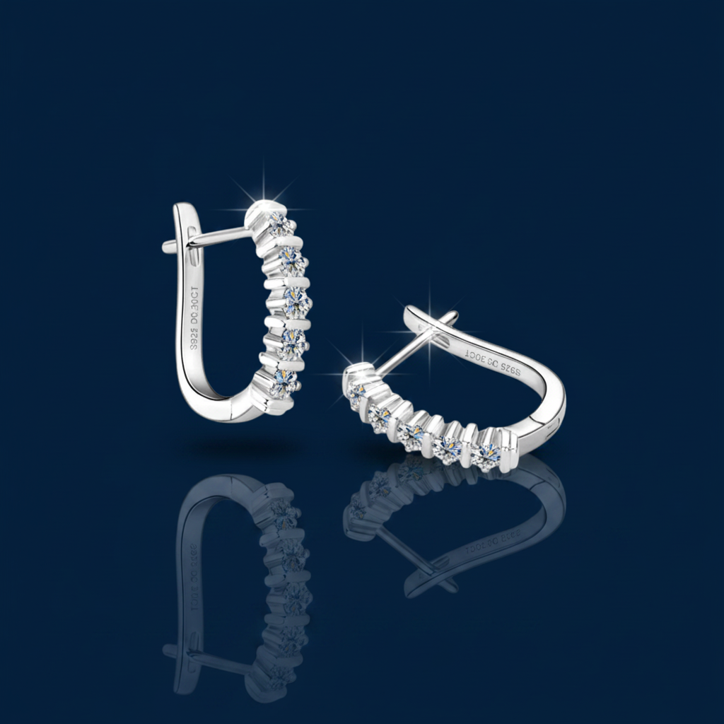 Silver Moissanite Hoop Earrings – Shadow & Mirror
