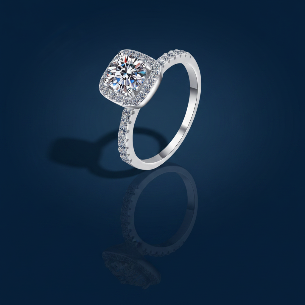 Square Moissanite Ring Shadow & Mirror