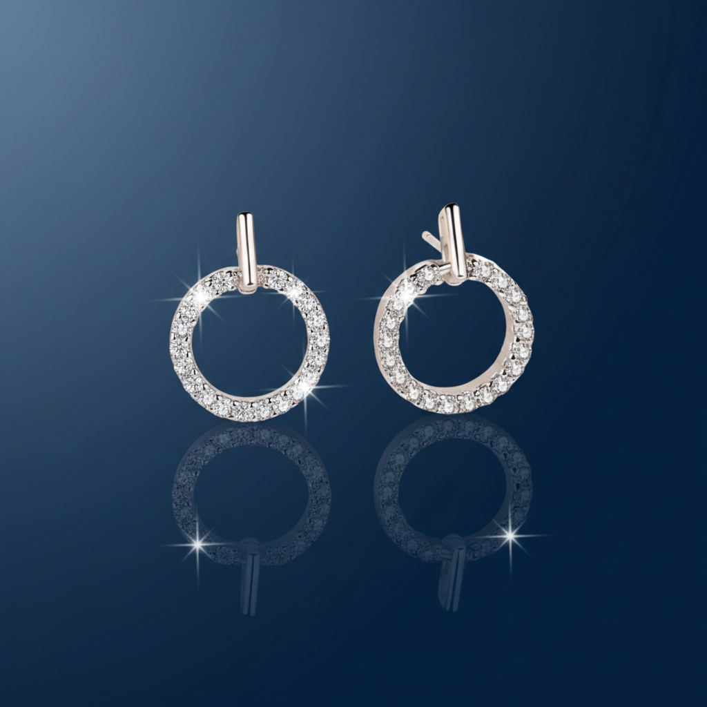 Sterling Silver Circle Stud Earrings with Rhinestone | 925 Silver