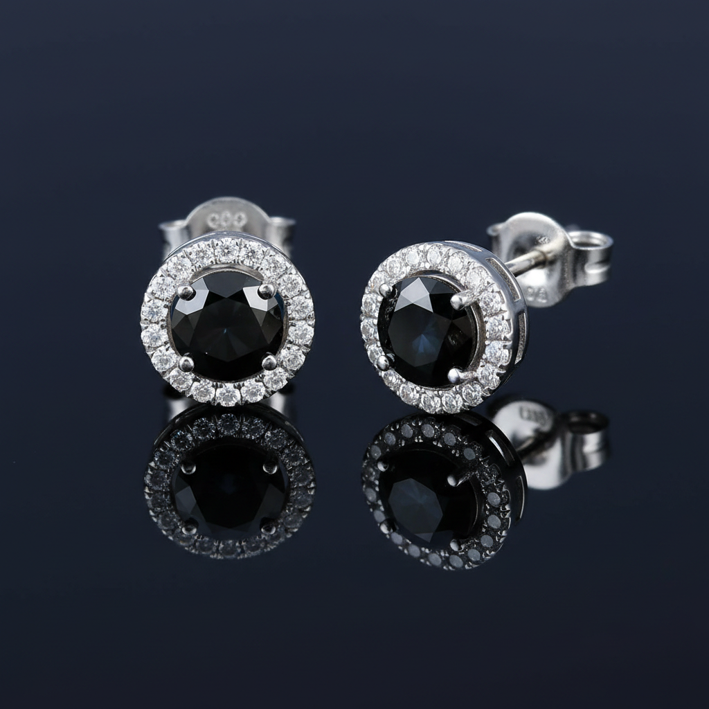 Two-Tone Black Moissanite Stud Earrings – Shadow & Mirror